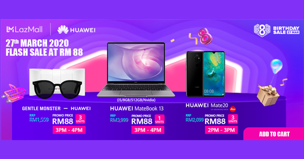 HUAWEI 于3月27日在 Lazada平台 推出限时促销！Gentle Monster智能眼镜与HUAWEI Mate 20 仅需88令吉而已！