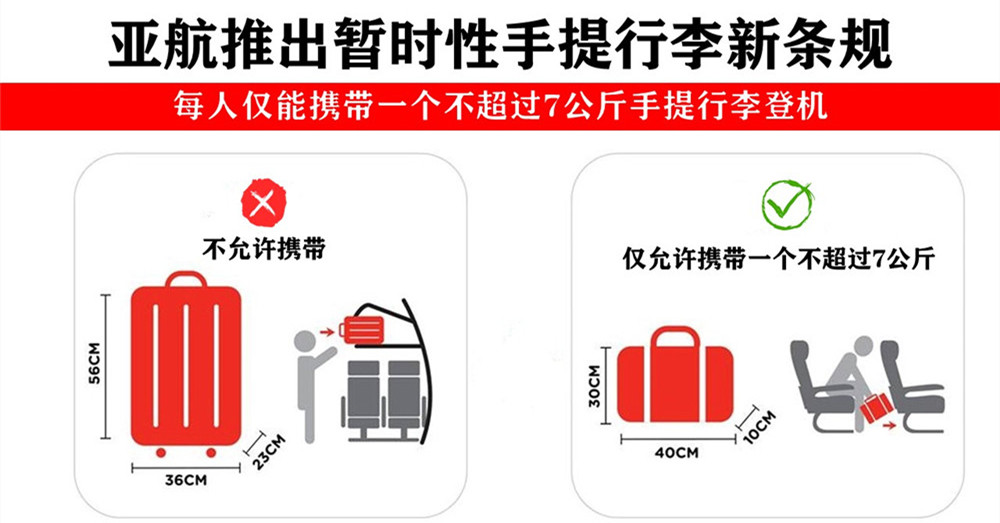 [ U-Turn 最新消息 ] 亚航推出暂时性 手提行李新条规 ：每位乘客只能携带一个不超过7公斤的手提行李登机