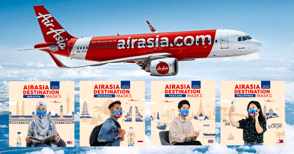AirAsia新搞作！推出4款时尚口罩，个别代表四个不同的国家，每款只需RM16!